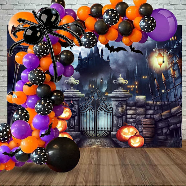 Halloween-yön Täysikuu Taustakangas Kurpitsa Lepakko Kauhu Valokuvajuhlat Linna Haamu Teema Tausta Koriste Lapsille (7x5FT(210X150cm))