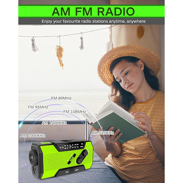 Nödväder Solcellsvev AM/FM NOAA Radio med Bärbar 2000mAh Powerbank för Nöd- och Utomhusöverlevnad red