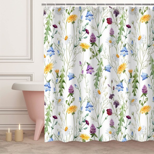 Blomster bruseforhæng, Blomster bruseforhæng, Farverigt blomster bruseforhæng til badeværelse, Grønt blad og vildblomst bruseforhæng, 72\" x 72\" tommer
