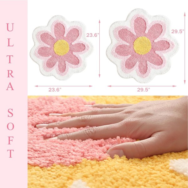 Blomsterformet bademåtte, uregelmæssigt tæppe, søde lyserøde badeværelsestæpper, mikrofiber bademåtte, maskinvaskbar blød absorberende, 23,6x23,6 tommer
