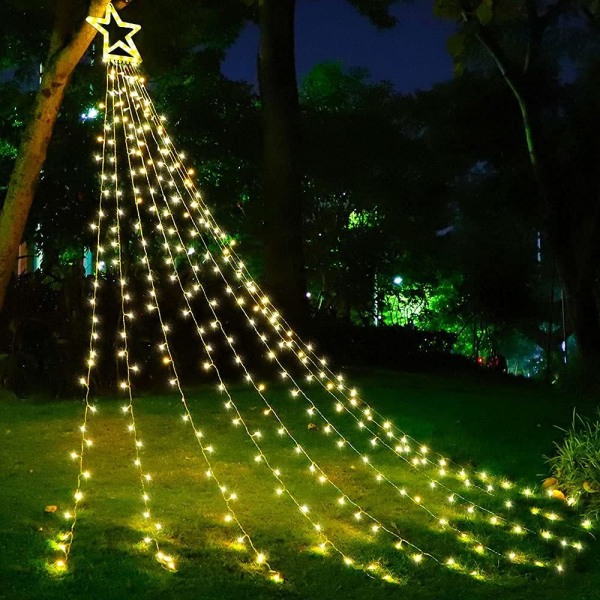 Juledekoration Udendørs Stjerne Lyskæde, 16,4Ft Juletræstop Lys 320 LED 8 Hukommelsestilstande med 14\" Lyser Stjerne