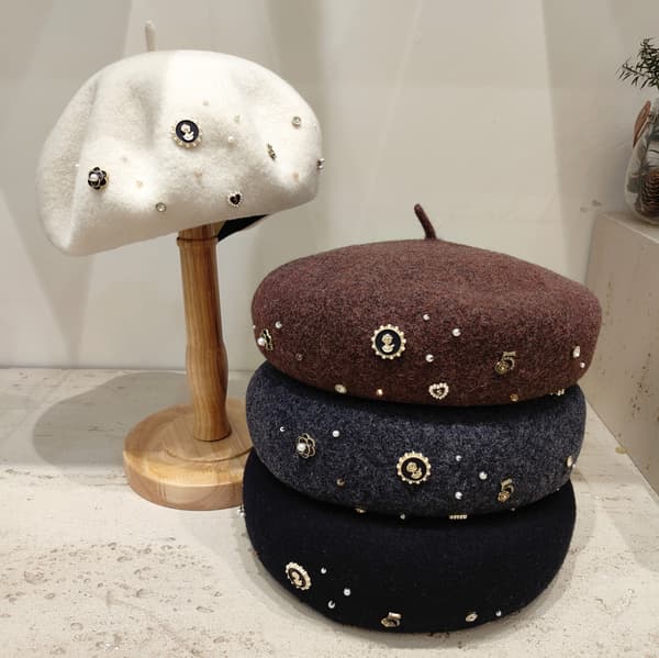 Elegant basker for kvinner lue kunstnerhatt basker kashmir basker stjernehimmel basker 56-58cm