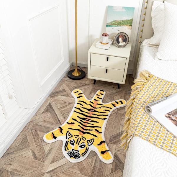 Tigerformet badematte for baderom søte dyr gul tiger tegneserie baderomsteppe sklisikker absorberende badekar teppe for baderom