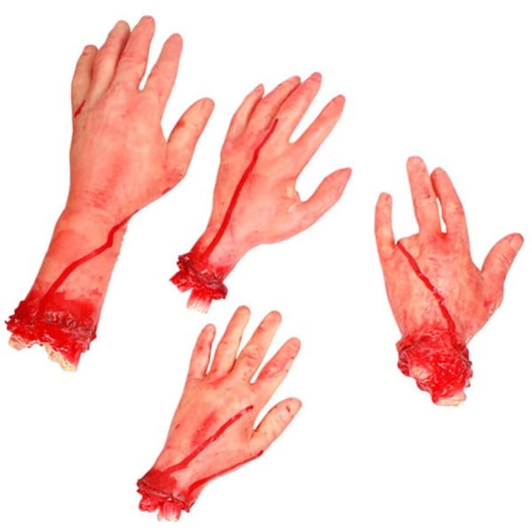 4 stk. Halloween afskårne hænder og fødder sæt skræmmende blodige knækkede kropsdele Halloween rekvisitter dekorationer