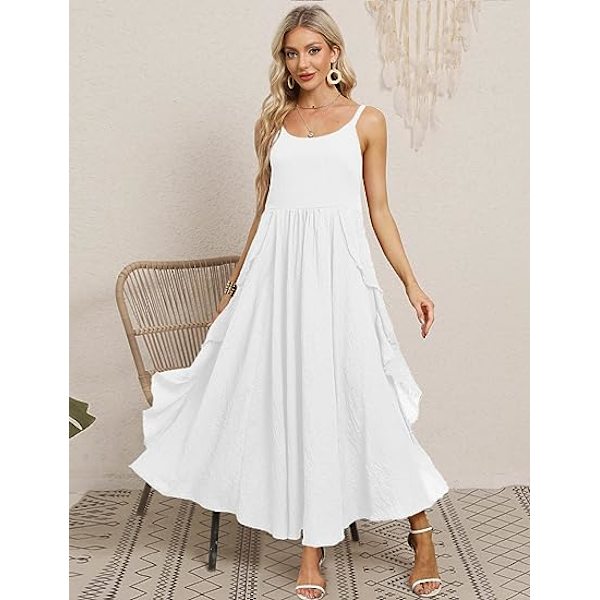 2023 Sommerkjoler til kvinder Solid Casual Loose Bohemian Kjole Spaghetti Stropper Maxi Kjole M01
