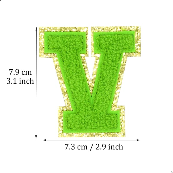 English Letter V Iron On Repair Patches Alphabet Sewing Appliques Clothing Badges, with Gold Glitters Border, Adhesive Back Sticker（Green V）VGreen