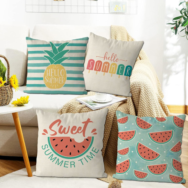 Sommar örngott 18x18 tum set om 4 ananas vattenmelon popsicle kuddar överdrag cool sommar bondgård kuddfodral dekor för soffa soffa