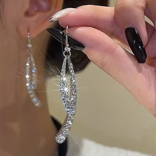 Betterlifefg-kvinner kryss buede øredobber buede pinne foran bak lineære dråpe øredobber rhinestone