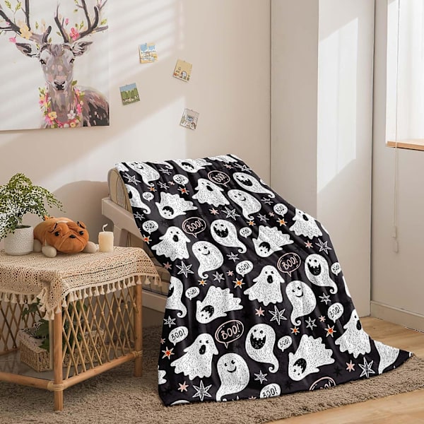 Halloween filt barn pojkar flickor tecknad spöke Halloween filt filt för soffa säng mjuk lätt plysch filt (spöke, filt (50\"x60\"))