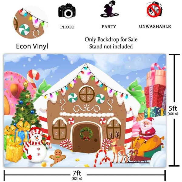 7x5ft Christmas Gingerbread House Backdrop for Party Winter Merry Xmas Candy Gifts Photography Background Santa Baby Shower Birthday