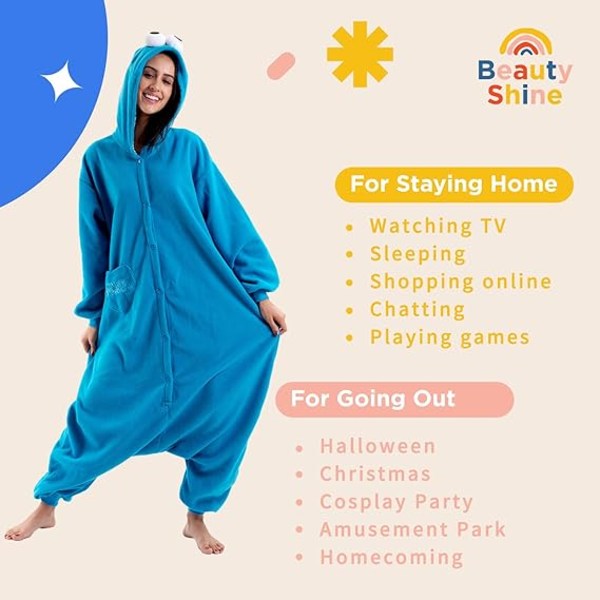 Unisex Voksen Tegneserie Kostume Halloween Jul Nattøj Jumpsuit Onesies Plys Cosplay Pyjamas Blå S