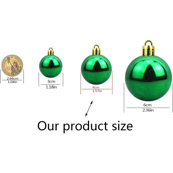 Julekule Shatterproof juletrepyntkule Julekulepynt 1,6\" (4 cm) 36-delt sett (grønn julekule)