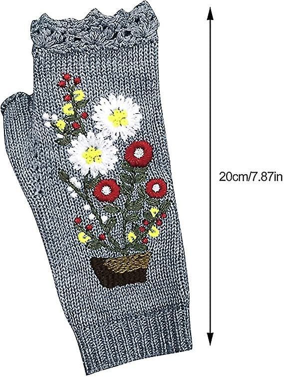 Handgjorda grå stickade höst- och vinterhandskar för kvinnor, retrovirkade handskar, vantar, kombination med ficka, 1 set grå