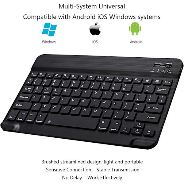 Bluetooth Tastatur, Ultra-Tynd Genopladelig Trådløs Bluetooth Tastatur kompatibel med iOS