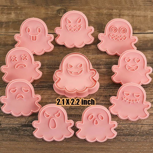 10 Piece Mini Halloween Cookie Cutters, 3d Ghost Raised Design Cookie Stamps, Cookie Cutter Set suitable for Frosting Decoration (Ghost)