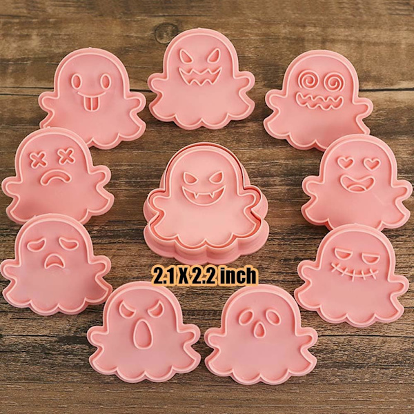 10 stk Mini Halloween-kakekuttere, 3d Ghost Raised Design Cookie Stamps, Kakekuttersett egnet for Frosting Decoration (Ghost)