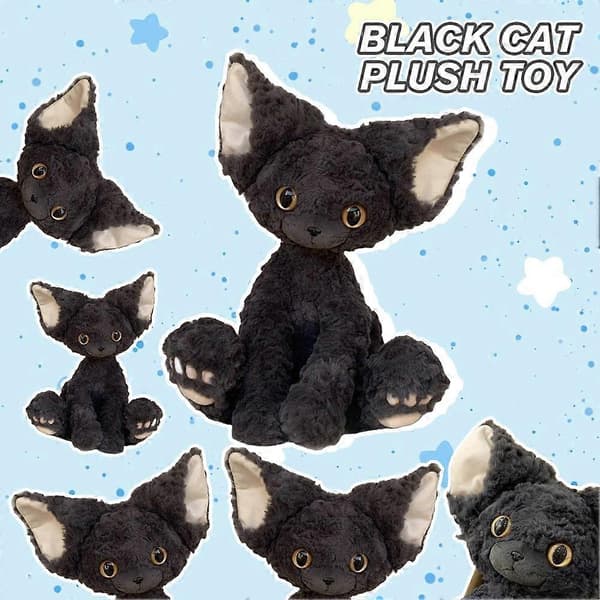 Pehmeä Musta Devon Rex Kissa Pehmolelu 30cm Pörröinen Lelu