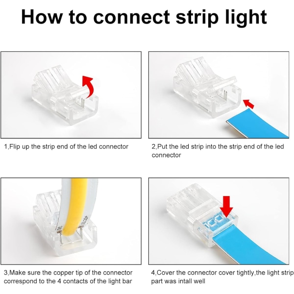 2PIN COB lysstribe-stik til ledning stik usvejset gapless loddefri til 10mm høj densitet (10 stk stribe til ledning)