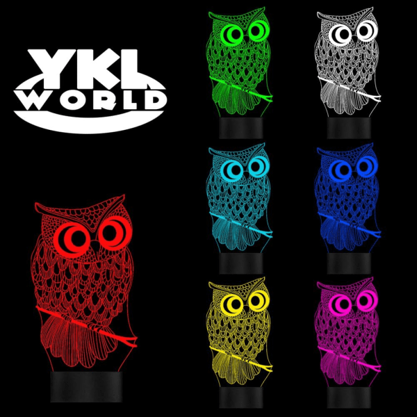 Ugle nattlys 3D optisk illusjon bordlampe for barn, USB-bryter berøring 7 farger skiftende leker soveromdekor