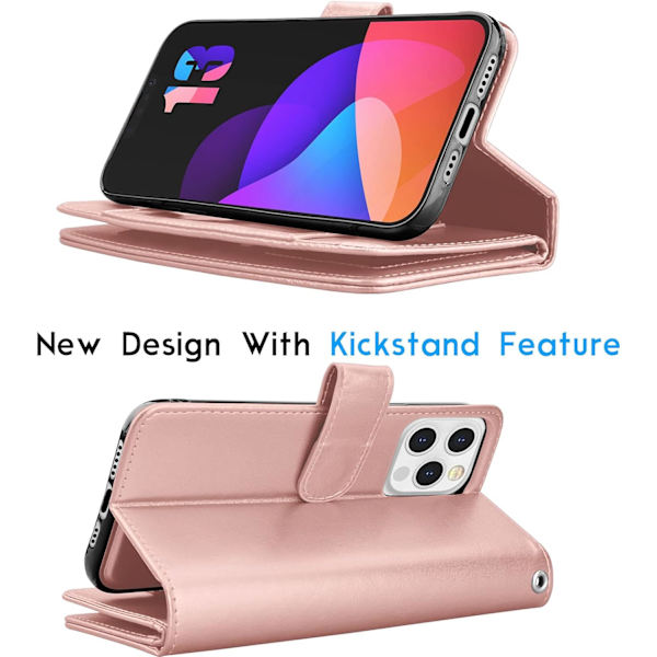Lompakko Kotelo iPhone 13 Pro Max (6,7 tuumaa) 2021 Luksus ID Raha Luottokorttipaikat Pidike Kantolaukku Folio Flip PU Nahka - Rose Gold