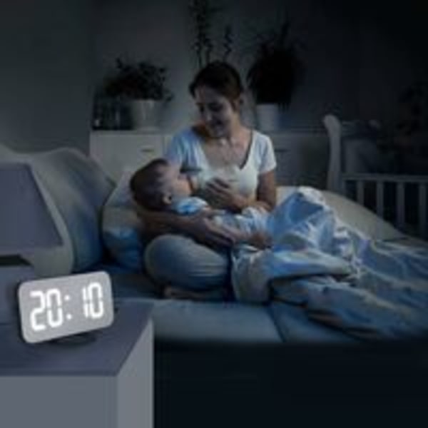 Digital vekkerklokke, LED morgenvekkerklokke speil digital klokke nattbord vekkerklokke morgenvekkerklokke, nattlys, justerbar lysstyrke