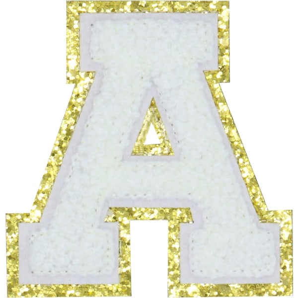 Letter Patch Adhesive, engelsk bogstav A Iron On Repair Patches Alfabet Syning Applikationer Tøjmærker, med guld（Hvid A）AWhvid
