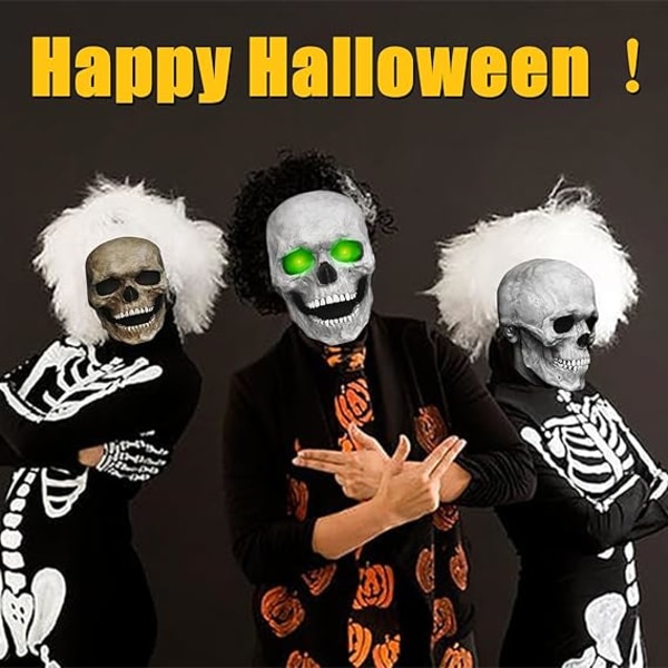 Helt huvud skelettmask, Halloweenmask med rörlig käke, läskig skelett skrämmande skelettmask cosplay kostymfest rekvisita