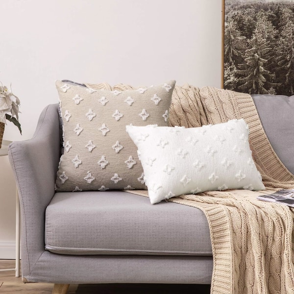 Et sett med 2 dekorative putetrekk, diamant jacquard putetrekk, sommer sofa myke rektangulære putetrekk, 18x18 tommer, beige