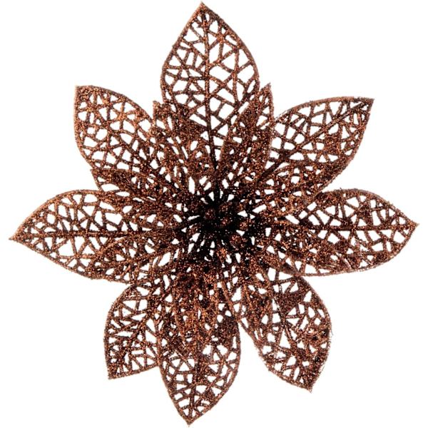 Heyone 10 stk. Kaffeglitter Poinsettia Blomster Juletræ Ornamenter, Glitzy Poinsettia Buske Julepynt