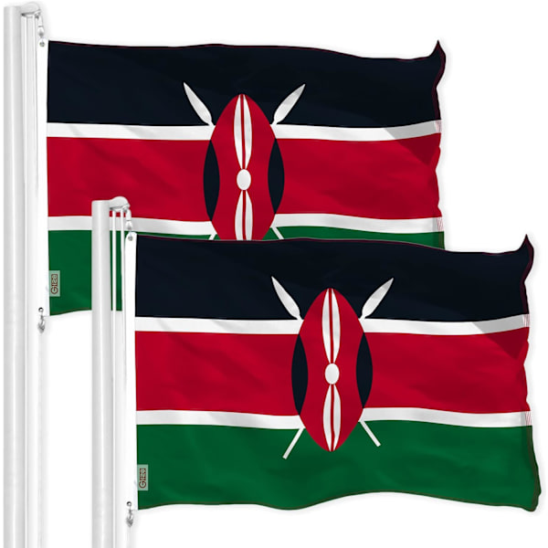 – 2-pack: Kenya (Kenyanska) flagga | 3x5 fot | Tryckt 150D – Inomhus/utomhus, levande färger, mässingsöljetter, kvalitetspolyester,