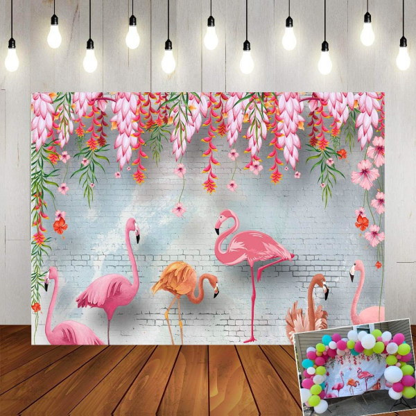 Fest Hawaiian Luau Sommar Bakgrunder Rosa Flamingos Tema Tegelvägg Blommor Människor Inga människor Plats 5x3ft Grattis på födelsedagen Party