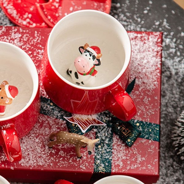 Söt julmugg i keramik Unik handmålad nyhet 3D djurkoppar, personliga choklad temjölksmuggar, för bröllop, födelsedagar