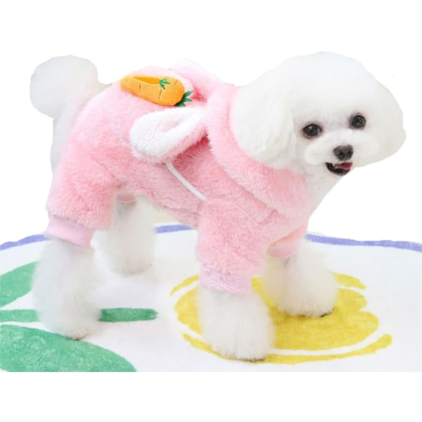 Hund Pyjamas Onesie Jumpsuit för liten hund Fleecekläder Pojke Flicka Valp Pjs 4 Ben Hundkläder Vinter bomullsrock Morot Rosa Stor