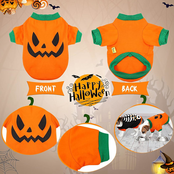 4 st Halloween hundtröjor Halloween hundkläder Pumpa Spöken Skelett Husdjursdräkt Tryckt Rolig Läskig Hundkläder (Mellanstorlek)
