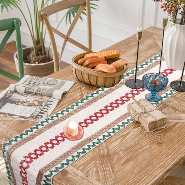 Makramé bomullslinned bordløper Hessian bordløper med dusker til hjem spisestue dekorasjon fest bryllup jul, 30 x 140 cm