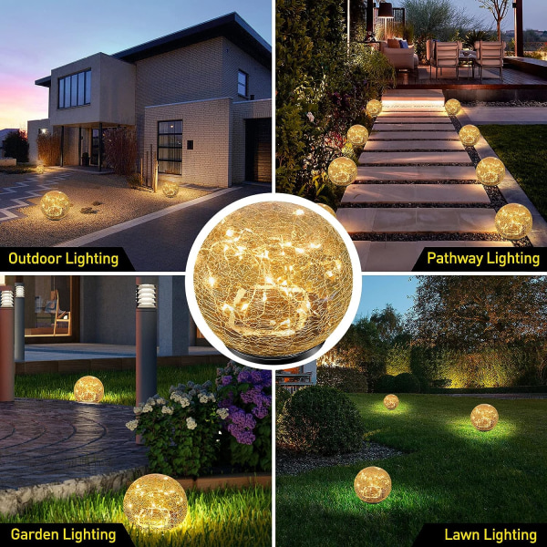 Trädgårdssolljus, sprucken glaskula Vattentät varmvit LED för utomhusdekorationer Pathway Patio Yard Gräsmatta, 1 jordklot (3,9 tum)
