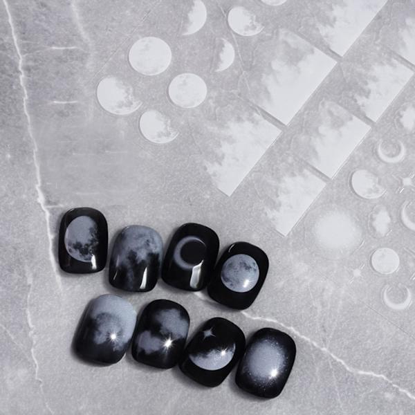 Yön taivas kynsien taidetarra tarrat 3D valkoiset kukat kuu tähti pilvi kuvio kynsien kärjet puoliläpinäkyvä muotoilu muoti viehätys DIY varpaankynnet(3 arkkia)