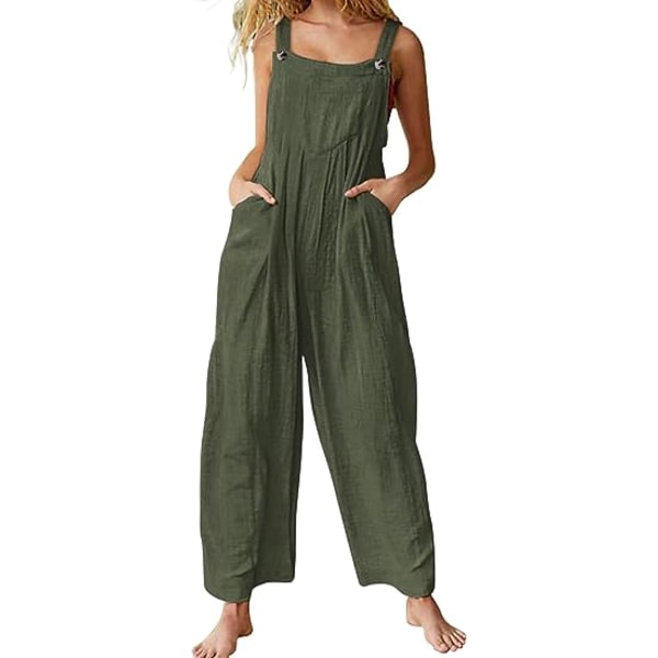 Kvinders Løs Jumpsuits Baggy Rompers Justerbare Stropper Brede Ben Overaller med Lommer PQ2