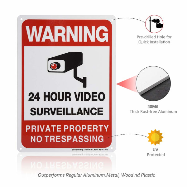 2-Pack Private Property No Trespassing Sign, videoövervakningsskyltar utomhus, UV printed 0,040 Mil Rostfritt Aluminium 10 x 7 tum, Skylt för säkerhetskamera