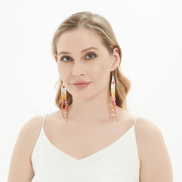 Heyone Lange Perle Frynser Øreringe \2013 Store Boheme Native Statement Perle Dangle Øreringe til Kvinder, Store Boho Statement Håndlavede
