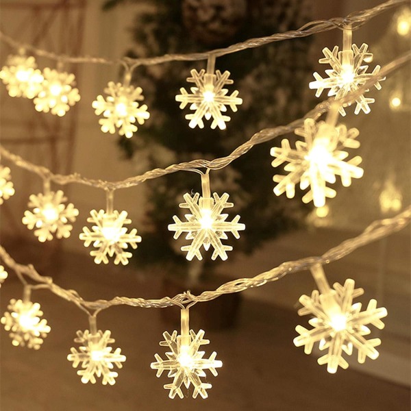 Heyone Christmas Lights, 20 Ft 40 LED Snowflake String Lights Battery Operated Fairy Lights for Bedroom Room Party Home