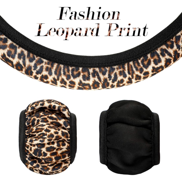 4 deler leopardmønstret bilaccessoiresett, leopard rattdeksel, leopard bilkoppholder og leopard nøkkelring armbånd for bil, lastebil, SUV