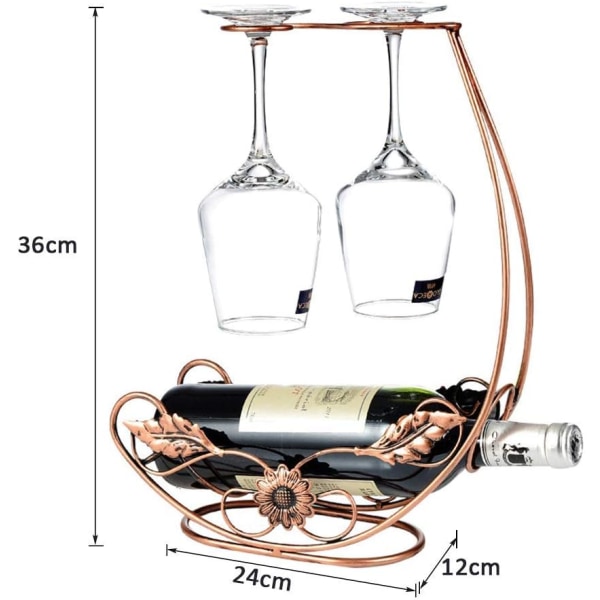 Metallinen vapaasti seisova pöytäpikari, viinilasien säilytysteline, jossa on 2 koukkuviinikuppitelinettä, pronssi #2