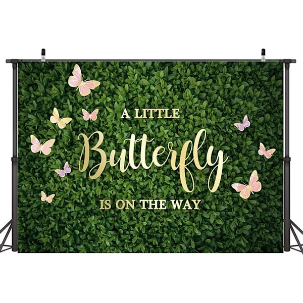 7×5ft Grønt Sommerfugl Bakgrunn En Liten Sommerfugl Er På Vei Baby Shower Fotografering Bakgrunn Grønne Blader