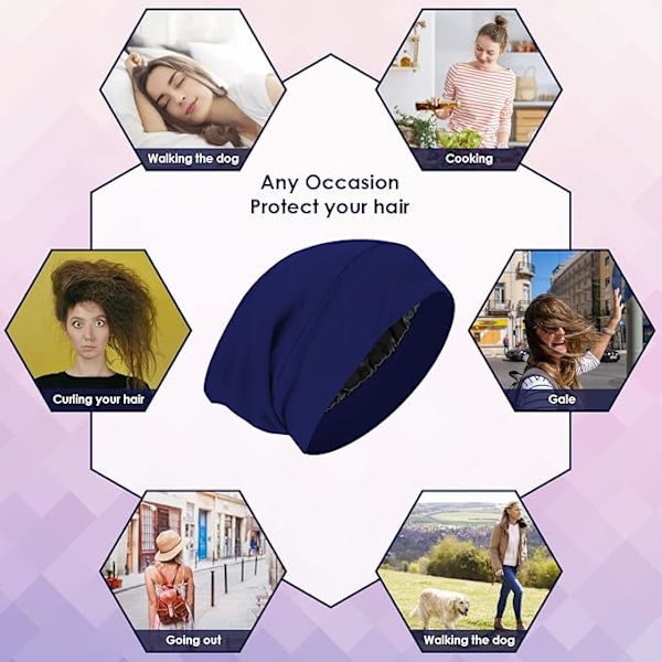 Sidenhatt, sovhatt, mjuk hårscarf, skyddande hatt, satinfordrad hatt, justerbar turban, mössa, sjuksköterskehatt, hatt för mediumlockigt och krusigt hår Dark blue