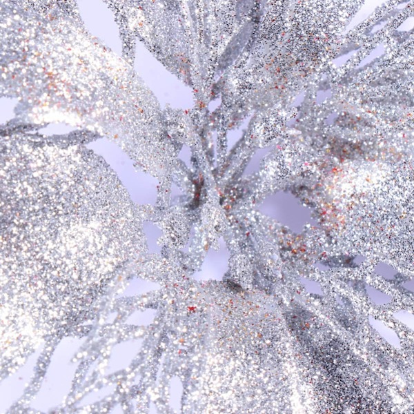 Heyone 12 stk. Juleblomst Poinsettias Glitter Poinsettia Kunstig Juleblomst Juletræspynt Jul (Sølv)