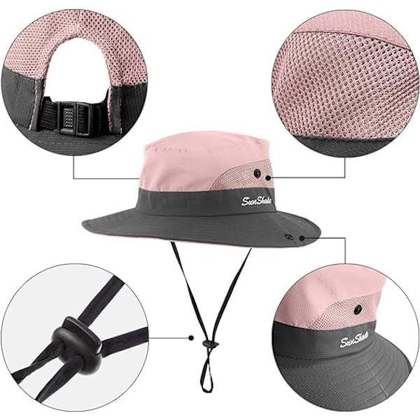 Barn UV Solhatt med Hästhålshål UPF 53 Bucket Cap för Flickor Sommar Strand ＆ Fiske
