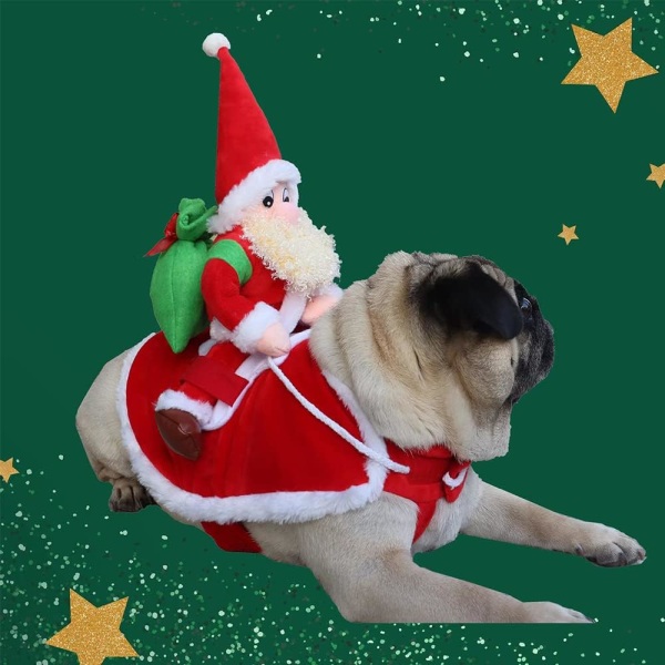 Hund Julekostume Kæledyr Julemand Ride Cosplay Hvalp Julekostume Hund Julekostume Sjovt Festligt Kat og Hund Bærbart Sæt (M Størrelse, Rød)