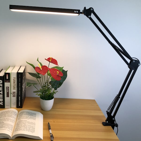 LED-skrivebordslampe, svingarm-skrivebordslampe med klemme, 3 lysstyrke- og 10 lysstyrkemodus for øyevern, hjemme- og kontorleselampe med 360° rotasjon