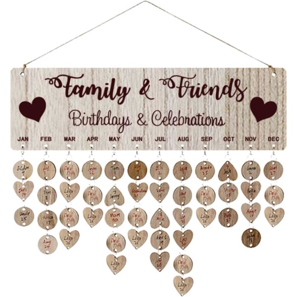 Familj och vänner födelsedagspåminnelsekalender Diy vägg hängande träkalendertavla plack för födelsedag årsdag present till mamma mormor